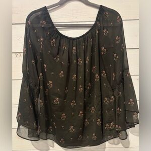 White House Black Market
Bell Sleeve Olive Green Floral Sheer
Blouse Top -Medium